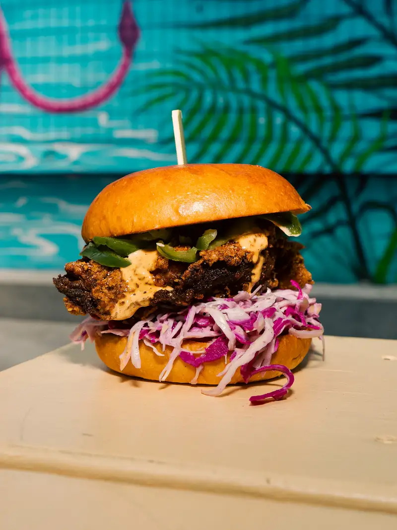 Fried chicken sandwich with slaw
